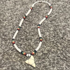 Multicolor Beaded Necklace with shark tooth Pendant